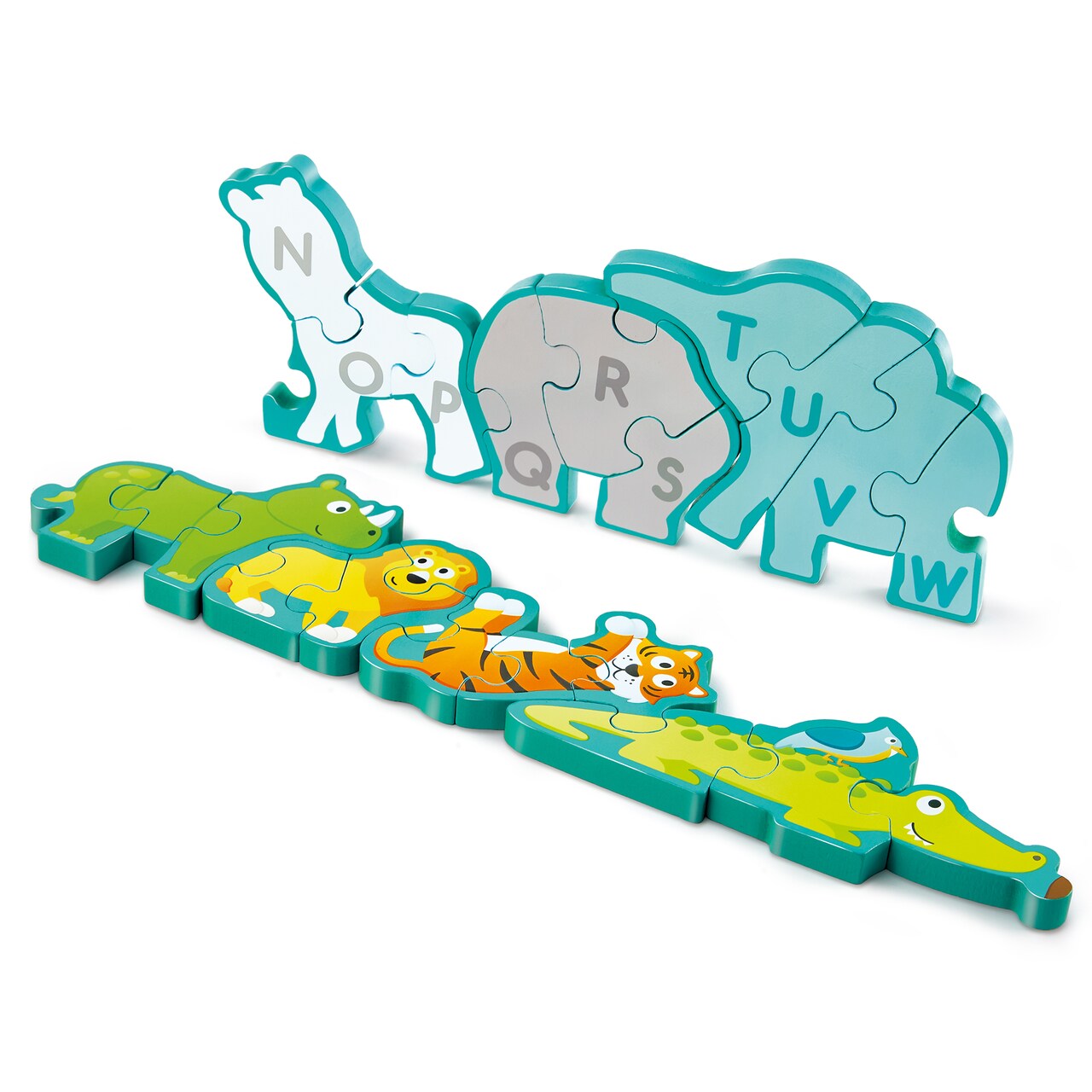 Hape: Alphabet & Animal Parade Puzzle - 26pc, Wooden Toy, Double-Sided, Chunky ABC Animal Pieces Link Together, Preschool Learning, Kids Ages 3+
